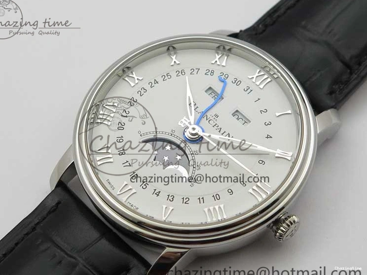 0128 MultiPurpose Villeret 6654 SS Complicated Function OMF 1:1 Best Edition White Dial on Black Leather Strap A6654 V 7901